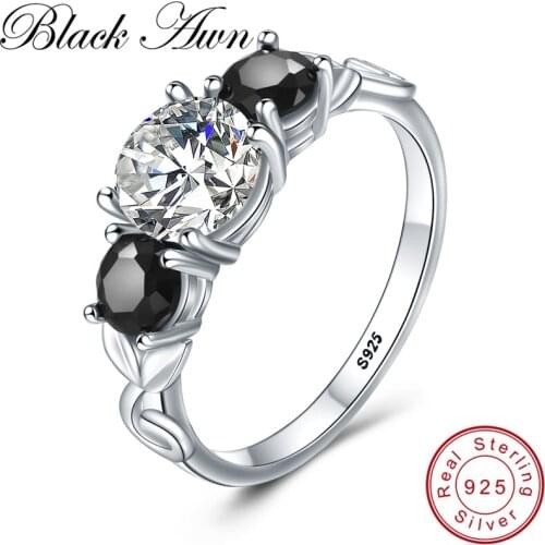 [BLACK AWN] 925 Sterling Silver Finger Ring Classic Wedding Rings for Women Female Bijoux Sterling Silver Jewelry G090