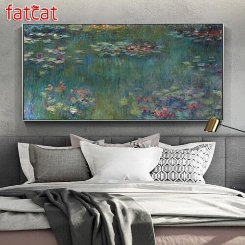 FATCAT Large Diy Diamond Painting Water Lily Landscape Full square round drill 5d Diamond Embroidery Mosaic Home Decor AE1591
