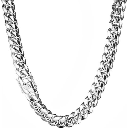 14mm Miami Cuban Curb Link Chain Stainless Steel Silver Color Mens Womens Dragon Claw Buckle Necklace Or Bracelet Jewelry 7-40"