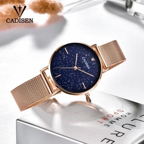 Ladies Watch 2020 CADISEN New Casual Fashion Quartz Watch Starry Sky Stainless steel Wristwatch Simple Designer Women Clock