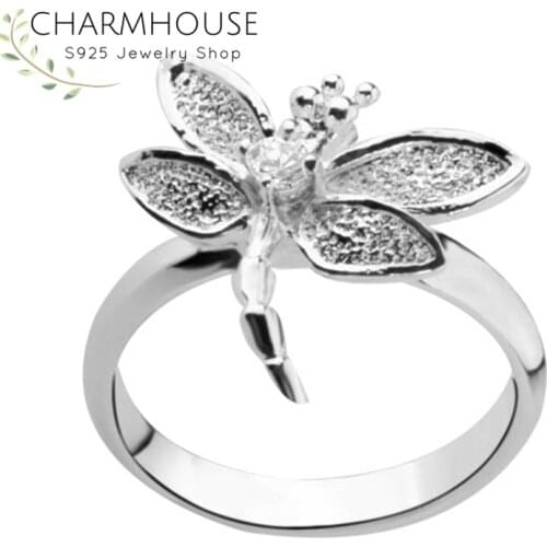 Pure 925 Silver Rings For Women Dragonfly Finger Ring Size 6/7/8/9# Wedding Band Fashion Jewelry Accessories Bague Anillo