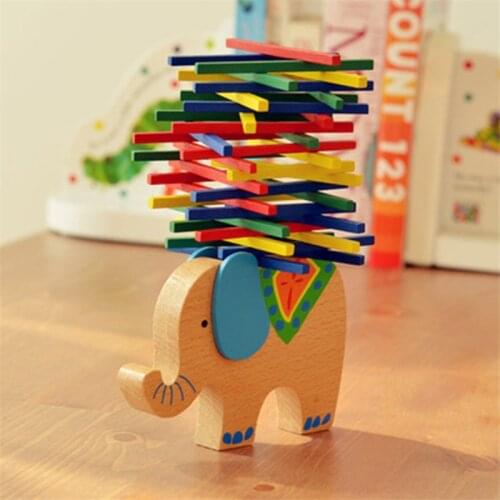 Baby Wooden Building Blocks Balance Toy Domino Stacker Extract Game Montessori Educational Animal Elephant Camel Gift For Child