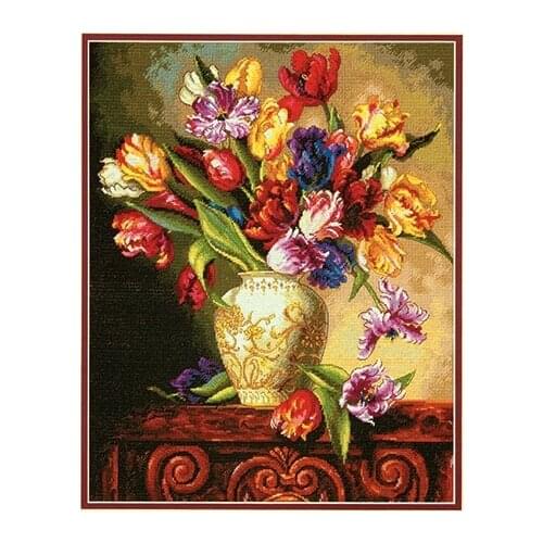 COTTON Top Quality Beautiful Lovely Counted Cross Stitch Kit Parrot Tulips Tulip Flowers Flower in Vase dim 35305