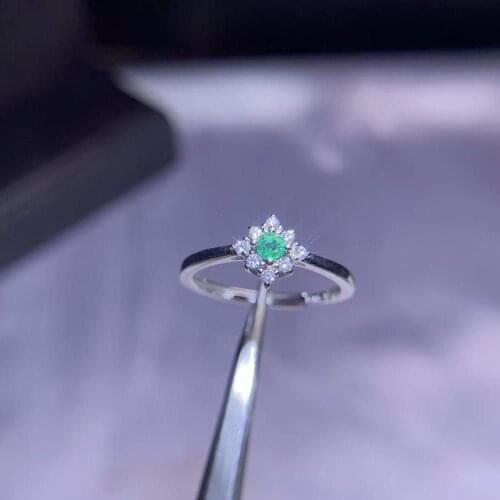 Natural green Emerald gem Ring Natural gemstone Ring S925 silver Elegant simple round Stars girl women party gift Jewelry