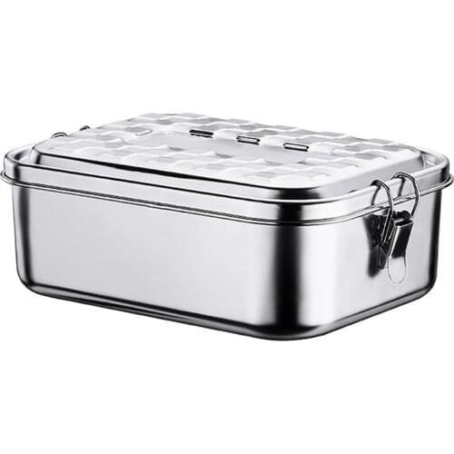 1900ml Lunch Box Food Grade 304 Stainless Steel Bento Box Seal Ring Anti-leak Fruits Snacks Meals Container For Kids Or Adults