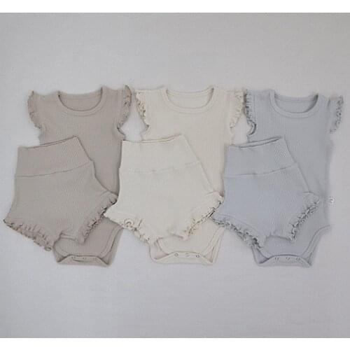 Korean baby thread flying sleeve triangle ear high waist big PP bread pants set toddler boy clothes kids clothes