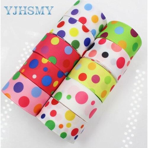 YJHSMY 1762214,25MM 10 yard Dots Ribbons Thermal transfer Printed grosgrain Wedding Accessories DIY handmade material