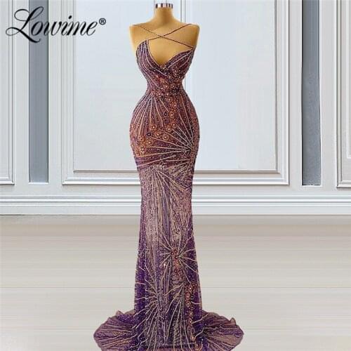 Lowime See Through Beading Handmade Party Dresses For Weddings Mermaid Long Prom Dress Women Sexy Evening Gowns 2021 Robes