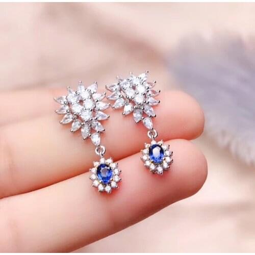 Fashion Flower Diana Tassels S925 silver natural blue sapphire drop earrings natural gemstone earrings woman party gift jewelry