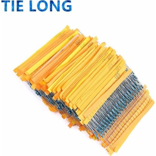 600pcs/set 30 Kinds 1/4W Resistance 1% Metal Film Resistor Pack Assorted Kit 1K 10K 100K 220ohm 1M Resistors 300pcs/set