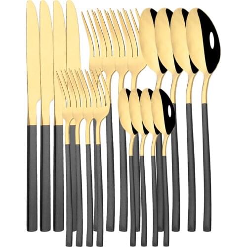 20Pcs Black Gold Dinnerware Set Stainless Steel Cutlery Set Knife Dessert Fork Tea Spoon Tableware Kitchen Dinner Flatware Set