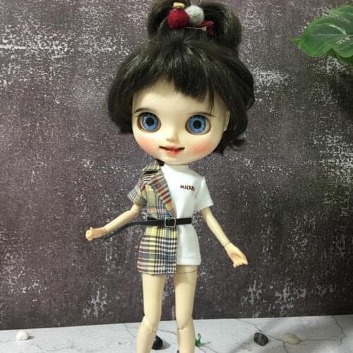 New Handmade Blyth Doll Clothes Plaid white T-shirt Dress Set for ob24,azone,Blyth ,Barbies Dress1/6 Doll Clothing Accessories
