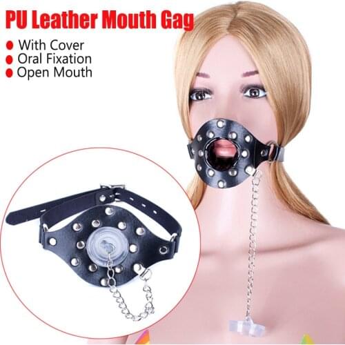 Open Mouth Gag With Cover Leather Gag Fetish BDSM Sex Oral Fixation Mouth Ring Gag SM Slave Bondage Restraint Sex Toys For Women