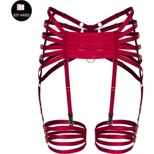 BODY HARNESS Women Sexy Punk Goth Harajuku Style Gothic High Waist Garter Belt Handmade Harness Leg Garter