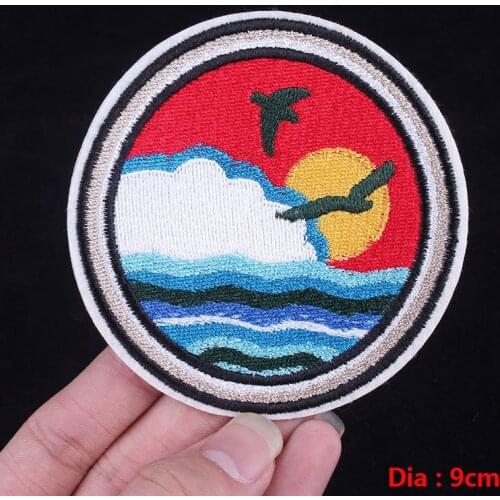 Pulaqi Vincent Van Gogh Painting Embroidered Patches For Clothing Iron On Patches Sun Sea And Birds F