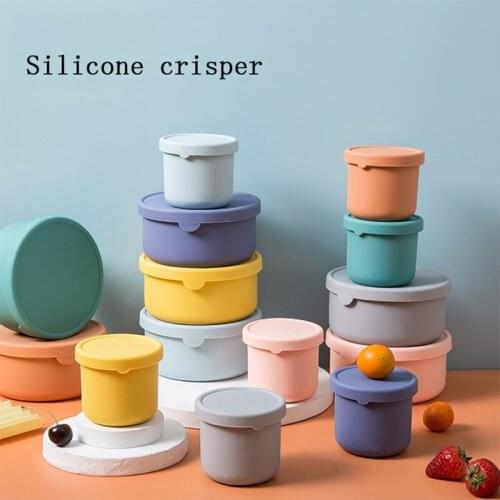 Silicone Round Food Crisper With Lid Storage Box Lunch Box Bento Box Kitchen Storage Microwave Fruit Salad Fresh-Keeping