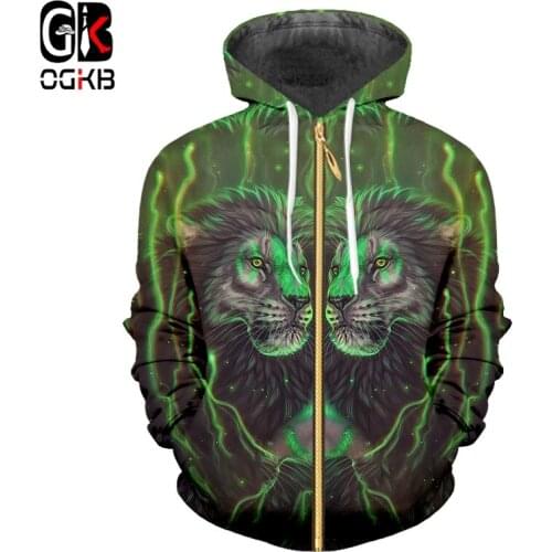 OGKB 3D Zip Hoodies Lion King 3d Hoodie Men Women Animal Sweatshirt Brand Tracksuits Plus Size 6XL Streetwear Drop Ship Hoody