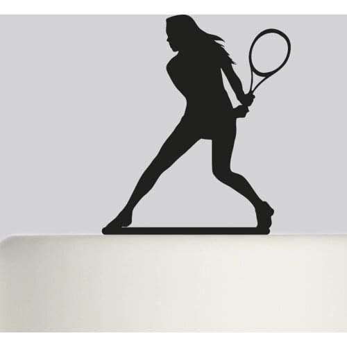 Happy Birthday Cake Topper, Female Tennis Player Silhouette Cake Topper, Birthday Party Decoration Supplies