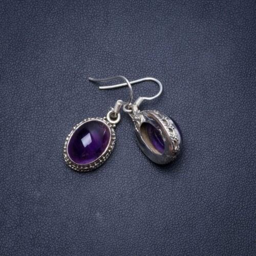 Natural Amethyst Handmade Unique 925 Sterling Silver Earrings 1.25" Y0931