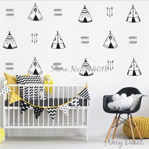 Arrow Teepee Wall Decals Nursery Decals Tribal Geometric Tents Wall Decor Vinyl Stickers for Kids Room Nursery Wall Art A846