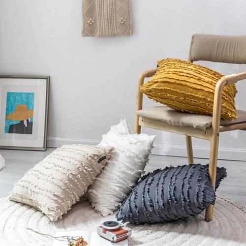 Handmade Cushion Cover Moroccan Style Pillowcase Tassels Fringe Square Pillow Cover 45x45cm Home Decoration Living Room Sofa Car