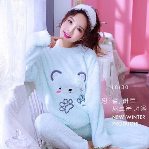Woman Thickened Nightgown Female Flannel Coral Fleece Velvet Autumn Winter Pajamas Girls Cute Sweet Round Neck Sleepwear H5635
