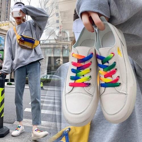 2021 Casual Vulcanized Shoes Women England Style Color Matching Cowhide Genuine Leather Shoes Sneakers Women Shoes Woman