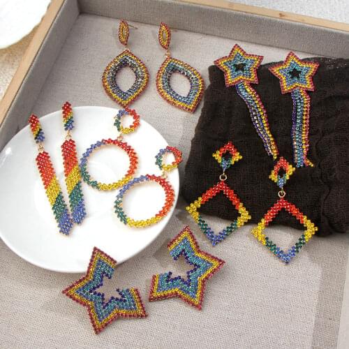 Flatfoosie Boho Crystal Earrings for Women Heart Round Star Long Tassel Dangle Drop Earrings Wedding Bridal Brincos Jewelry 2019