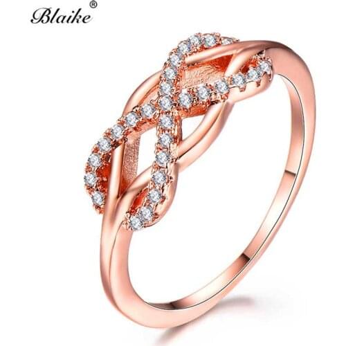 Blaike White Crystal Zircon Infinity Rings For Women Silver/Rose Gold Filled Birthstone Weave Ring Unique Geometric Jewelry Gift