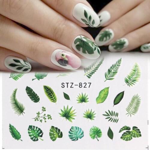 1Pcs Water Nail Decal and Sticker Flower Leaf Tree Green Simple Summer DIY Slider for Manicure Nail Art Watermark Manicure Decor