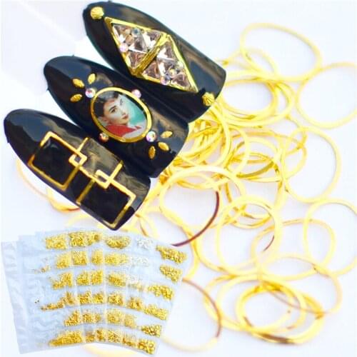 YZWLE 1 Pack Mixed 3D DIY Hollow Metal Frame Nail Art Decorations Gold Rivet Manicure Accessories Summer Shell Slider Nail Studs