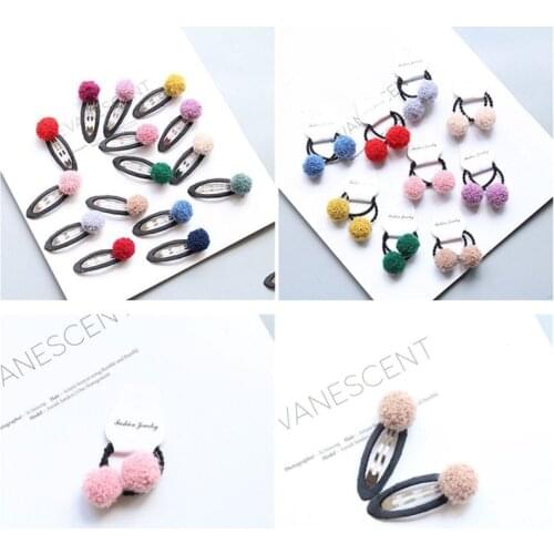 10set/lot Cute Girls Ponytail Holders Kids BB Clips Elastic Hair Bands Children Ball Hair Tie Pom Pom Hair Rope Accessories