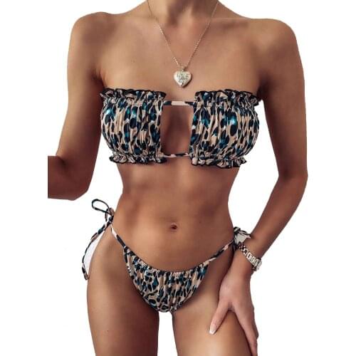 2021 New Style Pleated Tube Top Sexy Swimsuit Womens Mini Thong Bikini Set Double Fabric Multicolor Split Beachwear