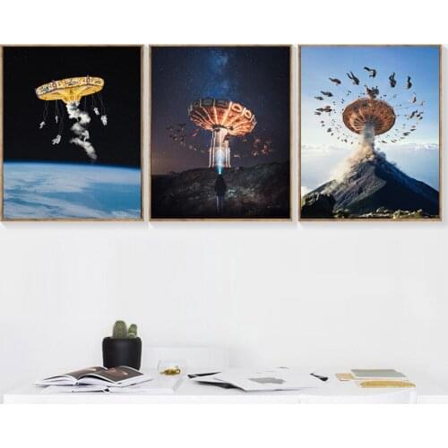 Ferris Wheel Space Mountain Abstract Posters And Prints Wall Art Canvas Painting Kids Wall Pictures For Living Room Boy