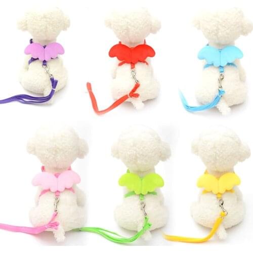 Cute Angel Pet Dog Leashes and Collars Set Small Cats Puppy Leads Wing Straps Adjustable Dog Harness Pet Accessories