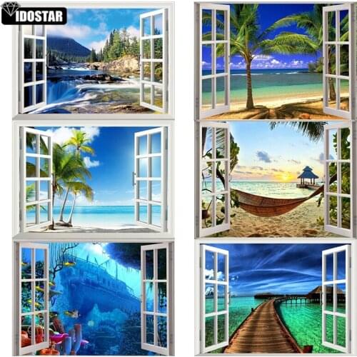IOOSTAR 5d Diamond Painting Full Square/Round "Beautiful scenery window" Picture Of Rhinestone DIY Diamond Embroidery Home Decor