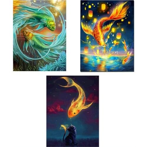 Diamond Embroidery Fish Animal Beauty Scene Art Painting Japanese Doll Photo Full Drill Mosaic Cross Stitch Rhinestones Picture