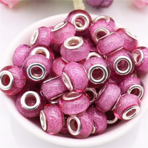 10Pcs 45 Colors Glitter Shining Round Large Hole Spacer European Beads Charms fit Bracelet Bangle for Jewelry Making Earring