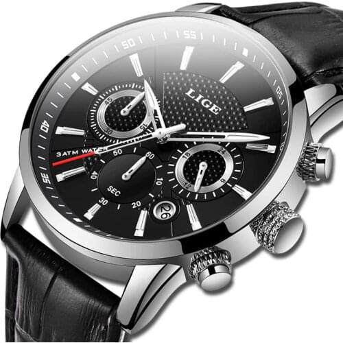2020 New Mens Watches LIGE Top Brand Luxury Leather Casual Quartz Watch Men Sport Waterproof Clock Black Watch Relogio Masculino