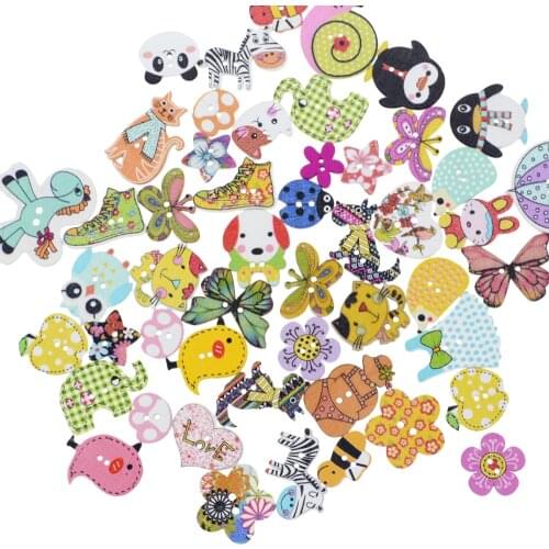 50PCS Mixed Animals Wooden Buttons for Scrapbooking Crafts DIY Baby Children Clothing Sewing Accessories Button Decoration