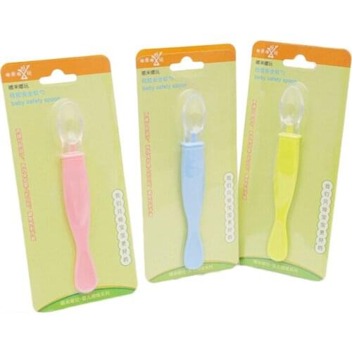 Baby Soft Silicone Feeding Spoon Dual-use Infant Newborn Safety Spoon Tableware Removable Spoon Head Bebe Feeder
