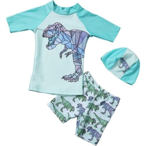 Kids Boy Two Piece Swimsuit Little Boys Children Swiwmear With Swim Cap Short Sleeve UPF50+ Summer Beach Wear Bathing Suit 3XL