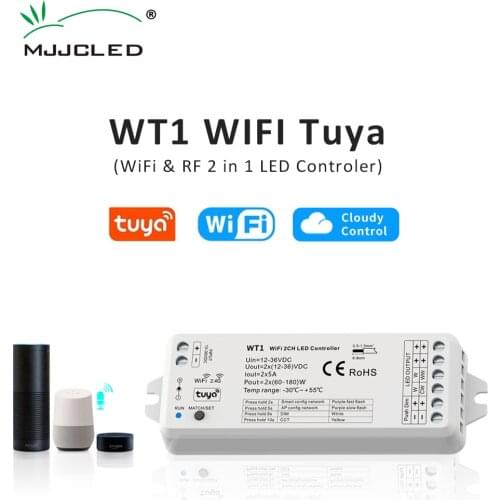 MJJC Tuya Dimmer 12V DC 24V 36V 10A RF 2.4G CCT WW Dimming Remote Voice Control Wifi Dimmer Switch Controller WT1 for LED Stirp