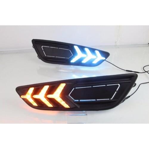 Osmrk led drl daytime running light for Ford focus 2015-2018 with moving yellow turn signals and blue night light