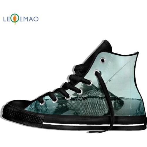 Walking Canvas Boots Shoes Breathable Leisure Funny Fish Printed Hip Hop Harajuku Canvas Sport Shoes Classic Sneakers