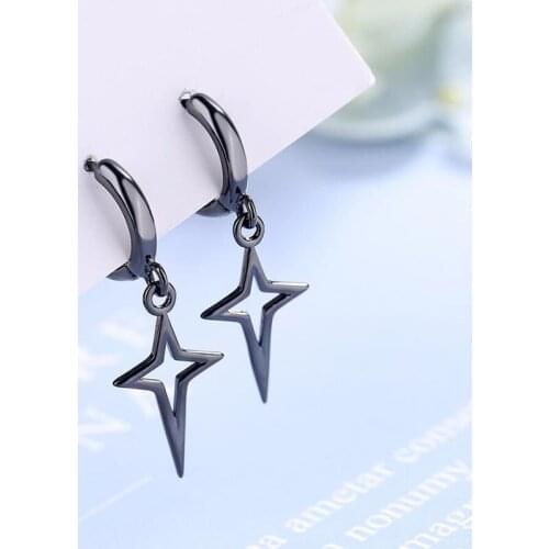 KOFSAC Trendy Earrings For Women 925 Sterling Silver Jewelry Gift Simple Black Gold Star Earring Lady Anniversary Accessories