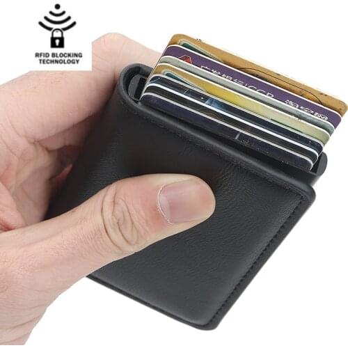 RFID Leather Wallet Thin Card Holder Wallet Purse Coin Purse Black Small Mini Personalized Wallet