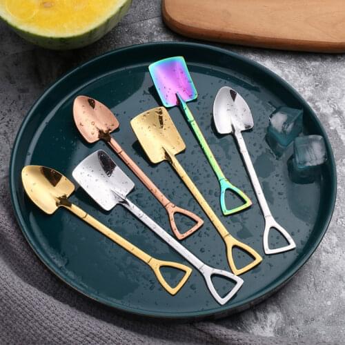 2pcs Stainless Steel Spade Spoon, Shovel-shaped Creative Spoon, Watermelon Milk Tea Coffee Sugar Ice Cream Dessert Spoon Set