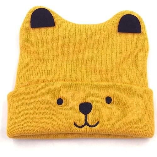 Cute toddler girl boy hat baby winter warm crochet embroidery hat cartoon cat ears pattern beanie ski cap