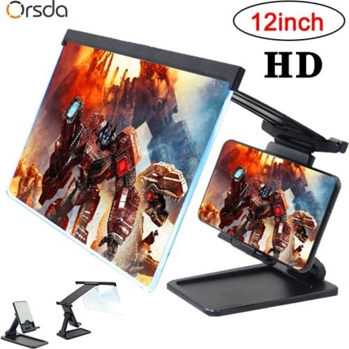 12 Inch 3D Mobile Phone Screen Magnifier HD Video Amplifier Stand Bracket with Movie Game Magnifying Folding Phone Desk Holder